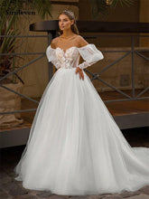 Load image into Gallery viewer, Beach Wedding Dress-Lace A Line Wedding Dress | Puff Sleeves | Wedding Dresses