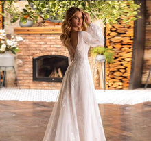 Load image into Gallery viewer, Lace Beach Wedding Dress- Beach Wedding Gown Puff Sleeves | Wedding Dresses