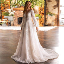 Load image into Gallery viewer, Lace Beach Wedding Dress- Beach Wedding Gown Puff Sleeves | Wedding Dresses