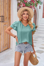 Load image into Gallery viewer, Womens Blouse-Layered Flutter Sleeve Tie Neck Top | Tops/Blouses & Shirts