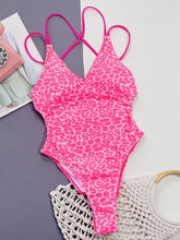 Load image into Gallery viewer, Womens Swimsuit-Leopard Plunge Spaghetti Strap One-Piece Swimwear