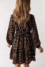 Load image into Gallery viewer, Womens Dress-Leopard V-Neck Balloon Sleeve Tiered Dress | Dresses