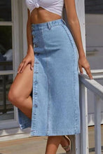Load image into Gallery viewer, Womens Skirt-Long Denim Skirt | Split Denim Skirt | Denim Skirt