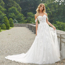 Load image into Gallery viewer, Beach Wedding Dress-Off Shoulder Vintage A Line Bridal Gown | Wedding Dresses