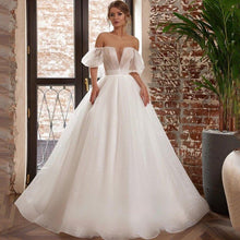 Load image into Gallery viewer, Off the Shoulder Wedding Dress- Glitter Beach Bridal Gown | Wedding Dresses