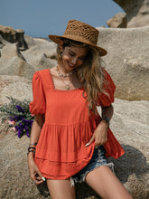 Load image into Gallery viewer, Womens Blouse-Peplum Square Neck Short Sleeve Blouse | Tops/Blouses & Shirts