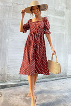 Load image into Gallery viewer, Womens Dress-Polka Dot Square Neck Flounce Sleeve Dress | Dresses/Midi Dresses