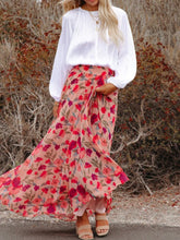 Load image into Gallery viewer, Womens Maxi Skirt-Printed Elastic Waist Pleated Maxi Skirt | skirt