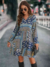 Load image into Gallery viewer, Womens Dress-Printed Tie Front Flounce Sleeve Dress | Dresses/Mini Dresses