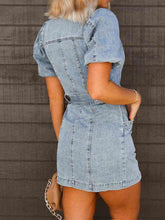 Load image into Gallery viewer, Womens Mini Dress-Puff Sleeve Button Up Mini Denim Dress