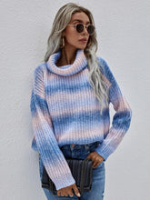 Load image into Gallery viewer, Womens Sweater-Rainbow Turtleneck Drop Shoulder Sweater | Tops