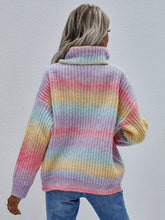 Load image into Gallery viewer, Womens Sweater-Rainbow Turtleneck Drop Shoulder Sweater | Tops