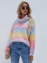 Load image into Gallery viewer, Womens Sweater-Rainbow Turtleneck Drop Shoulder Sweater | Tops