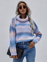 Load image into Gallery viewer, Womens Sweater-Rainbow Turtleneck Drop Shoulder Sweater | Tops