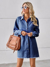Load image into Gallery viewer, Womens Denim Dress-Raw Hem Button Up Denim Dress | Dresses/Mini Dresses