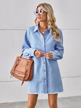 Load image into Gallery viewer, Womens Denim Dress-Raw Hem Button Up Denim Dress | Dresses/Mini Dresses