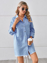 Load image into Gallery viewer, Womens Denim Dress-Raw Hem Button Up Denim Dress | Dresses/Mini Dresses