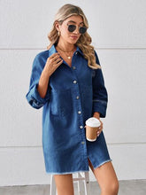 Load image into Gallery viewer, Womens Denim Dress-Raw Hem Button Up Denim Dress | Dresses/Mini Dresses