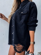 Load image into Gallery viewer, Womens Jacket-Raw Hem Collared Neck Long Sleeve Denim Jacket