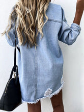 Load image into Gallery viewer, Womens Jacket-Raw Hem Collared Neck Long Sleeve Denim Jacket