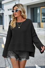Load image into Gallery viewer, Womens Sweater-Round Neck Dropped Shoulder Slit Sweater