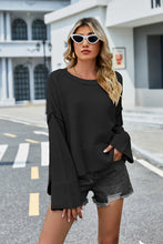 Load image into Gallery viewer, Womens Sweater-Round Neck Dropped Shoulder Slit Sweater