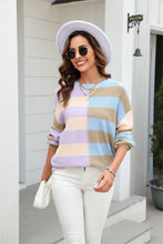 Load image into Gallery viewer, Womens Sweater-Round Neck Long Sleeve Color Block Dropped Shoulder Pullover Sweater