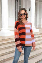 Load image into Gallery viewer, Womens Sweater-Round Neck Long Sleeve Color Block Dropped Shoulder Pullover Sweater