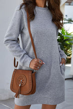 Load image into Gallery viewer, Womens Mini Dress-Round Neck Long Sleeve Mini Dress with Pockets