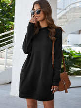 Load image into Gallery viewer, Womens Mini Dress-Round Neck Long Sleeve Mini Dress with Pockets