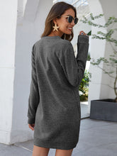 Load image into Gallery viewer, Womens Mini Dress-Round Neck Long Sleeve Mini Dress with Pockets