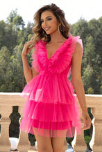 Load image into Gallery viewer, Womens Dress-Ruffled V-Neck Sleeveless Mesh Dress | Dresses