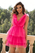 Load image into Gallery viewer, Womens Dress-Ruffled V-Neck Sleeveless Mesh Dress | Dresses