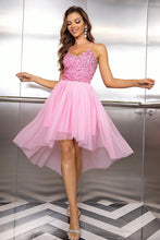 Load image into Gallery viewer, Womens Dress-Sequin Spaghetti Strap High-Low Dress | Dresses