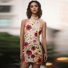 Load image into Gallery viewer, Womens Party Dress-Sexy Halter Mini Length 3D Floral Party Dress | Wedding & Bridal Party Dresses