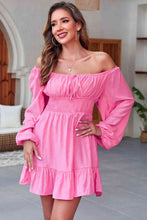 Load image into Gallery viewer, Womens Mini Dress-Smocked Balloon Sleeve Off-Shoulder Mini Dress