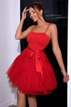 Load image into Gallery viewer, Womens Dress-Spaghetti Strap Tied Mesh Dress