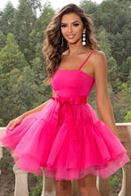 Load image into Gallery viewer, Womens Dress-Spaghetti Strap Tied Mesh Dress