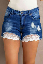 Load image into Gallery viewer, Blue Jean Shorts-Spliced Lace Distressed Denim Shorts | blue jean shorts