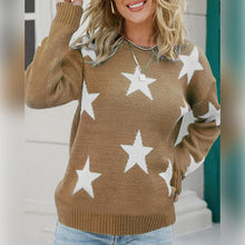 Load image into Gallery viewer, Womens Sweater-Green Star Pattern Round Neck Sweater