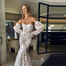 Load image into Gallery viewer, Mermaid Wedding Dress-Strapless Bridal Gown Puff Sleeves | Wedding Dresses