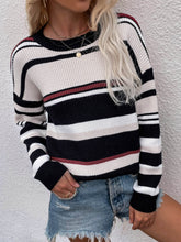 Load image into Gallery viewer, Womens Sweater-Striped Drop Shoulder Round Neck Pullover Sweater