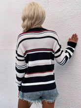 Load image into Gallery viewer, Womens Sweater-Striped Drop Shoulder Round Neck Pullover Sweater