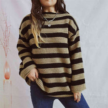 Load image into Gallery viewer, Womens Sweater-Striped Round Neck Long Sleeve Sweater