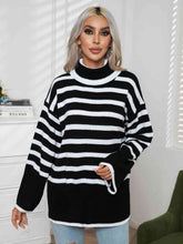 Load image into Gallery viewer, Womens Sweater-Striped Slit Turtleneck Drop Shoulder Sweater