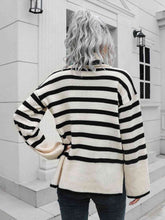 Load image into Gallery viewer, Womens Sweater-Striped Slit Turtleneck Drop Shoulder Sweater