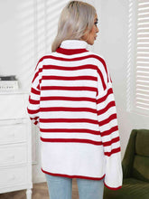 Load image into Gallery viewer, Womens Sweater-Striped Slit Turtleneck Drop Shoulder Sweater