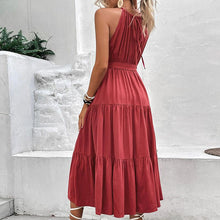 Load image into Gallery viewer, Womens Dress-Tie Tiered Belted Waist Midi Dress