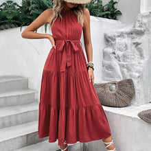 Load image into Gallery viewer, Womens Dress-Tie Tiered Belted Waist Midi Dress
