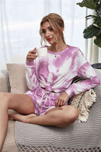 Load image into Gallery viewer, Womens Shorts Set-Tie-Dye Dropped Shoulder Top and Shorts Lounge Set